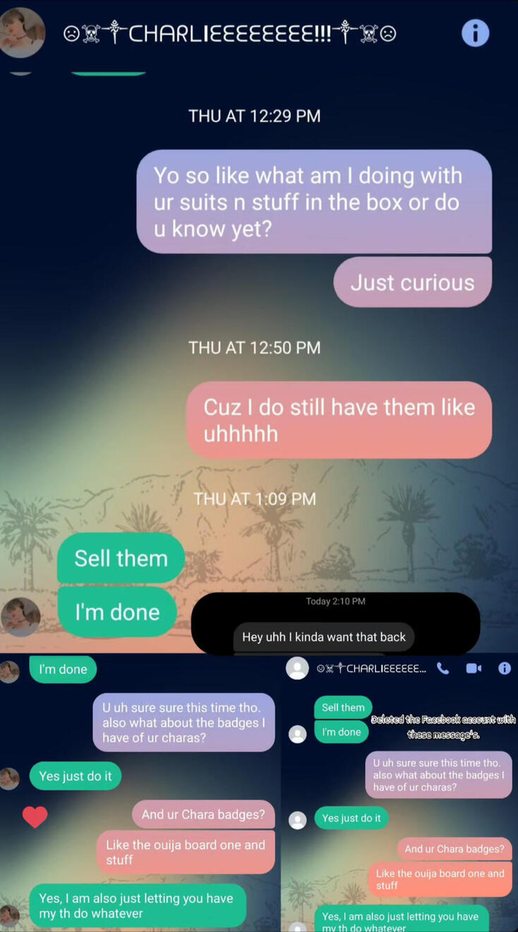 Second time they told me to sell their suit's because their leaving the fandom.
